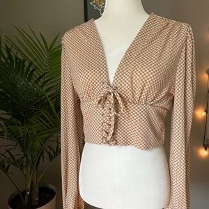 Cider tan checker pattern long-sleeved top
